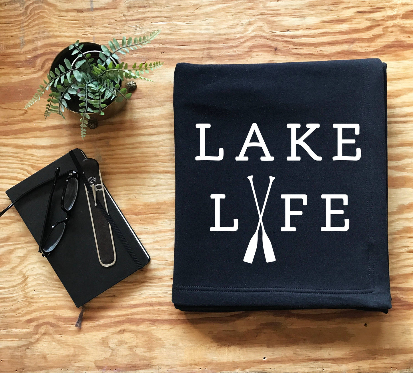 Lake Life Beach Blanket - Camping Sweatshirt Blanket: NAVY
