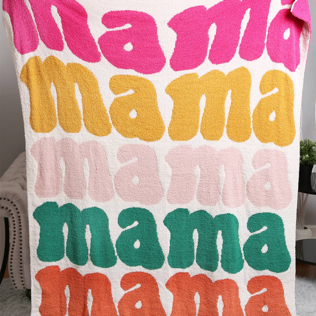 Mama Colorful Typography Design Soft Cozy Throw Blanket: ONE SIZE / MUL