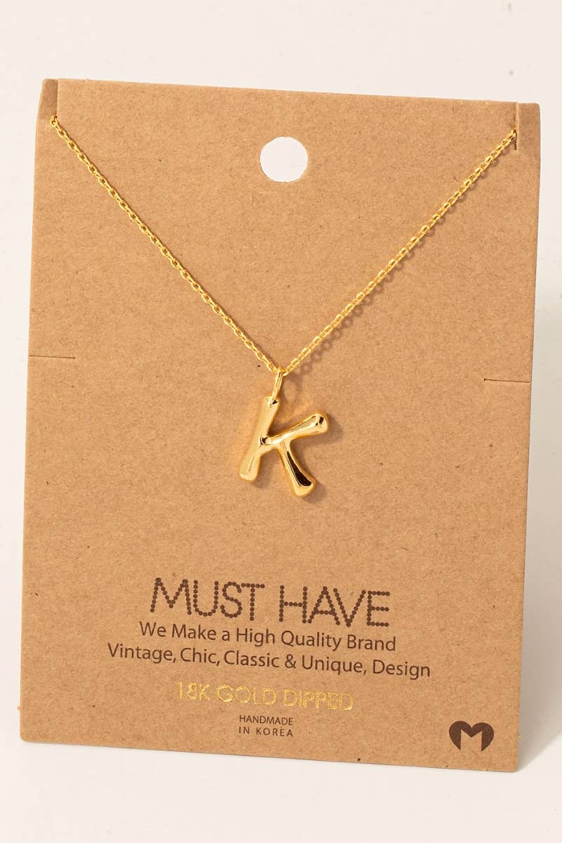 Bubble Letter initial Necklace,gold dipped : R