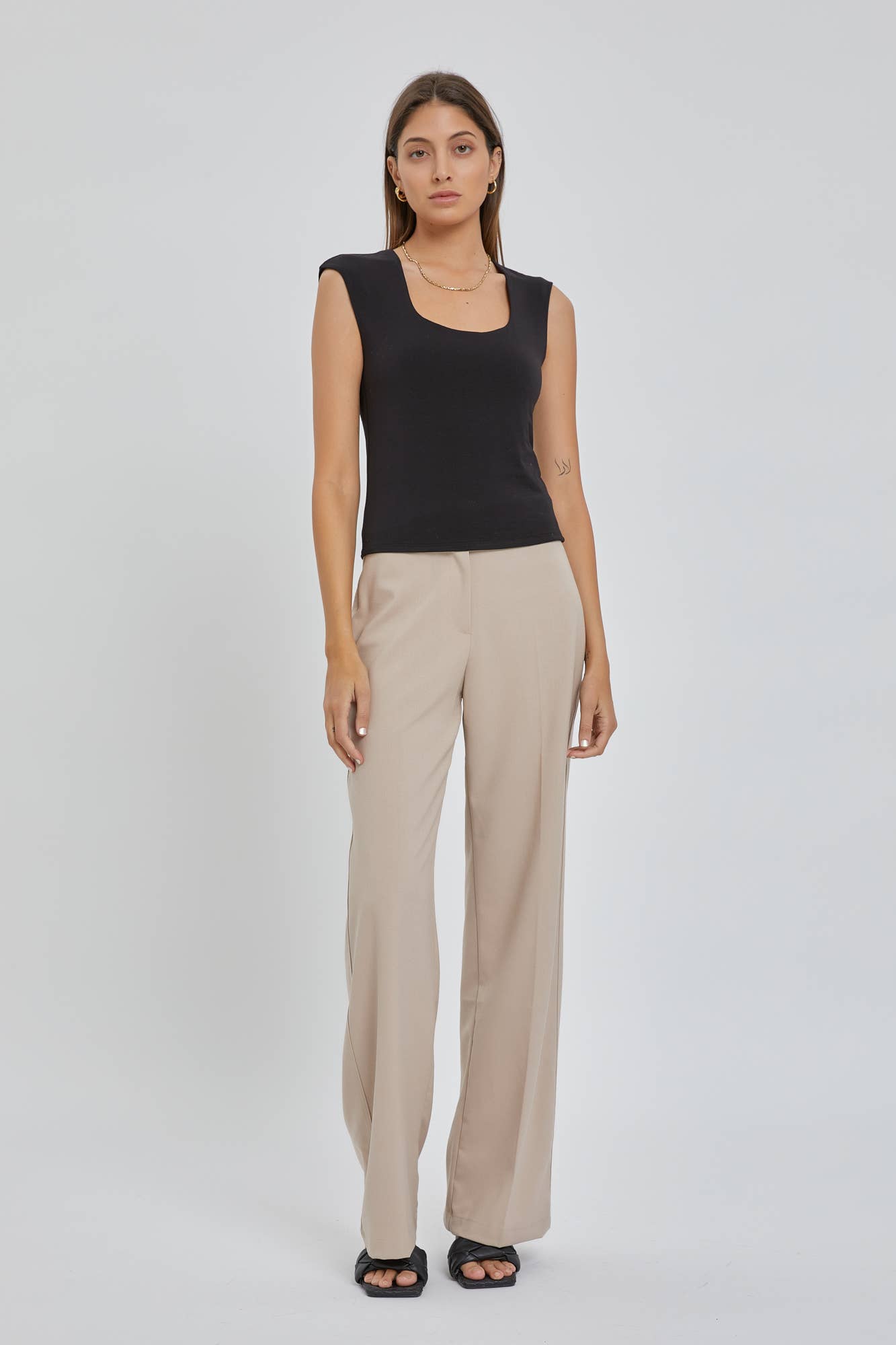 BASIC CAP SLEEVE KNIT TOP: Medium / Off White
