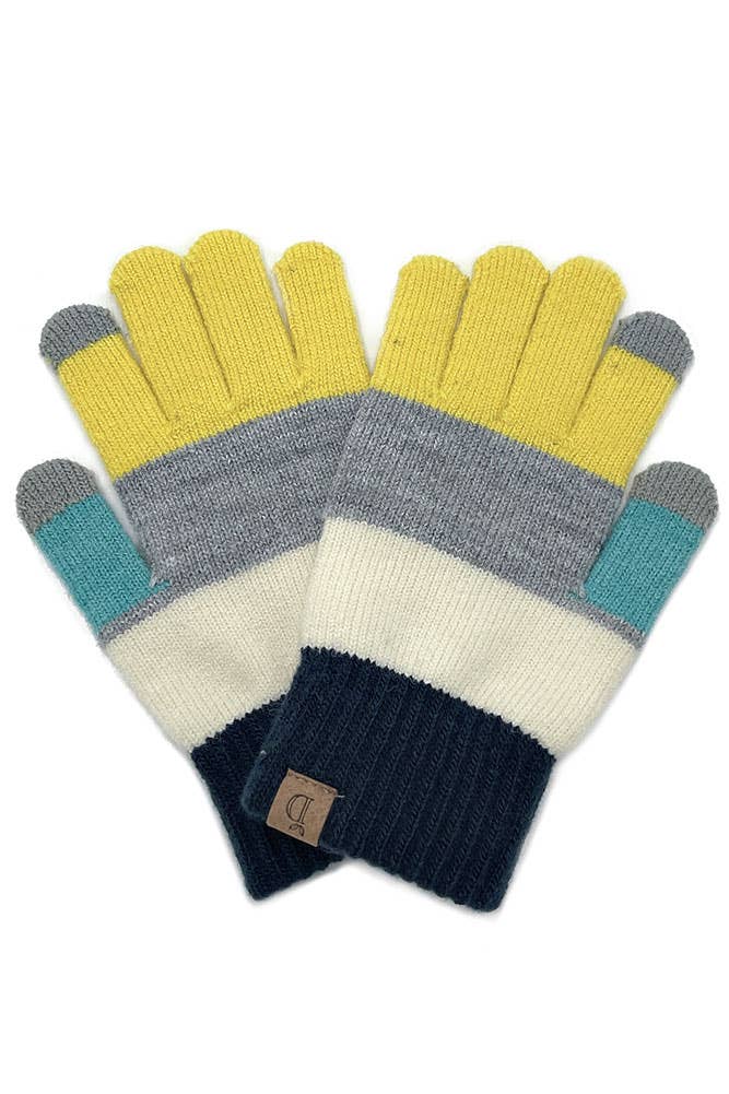 Color Block Knit Touch Gloves: Brown