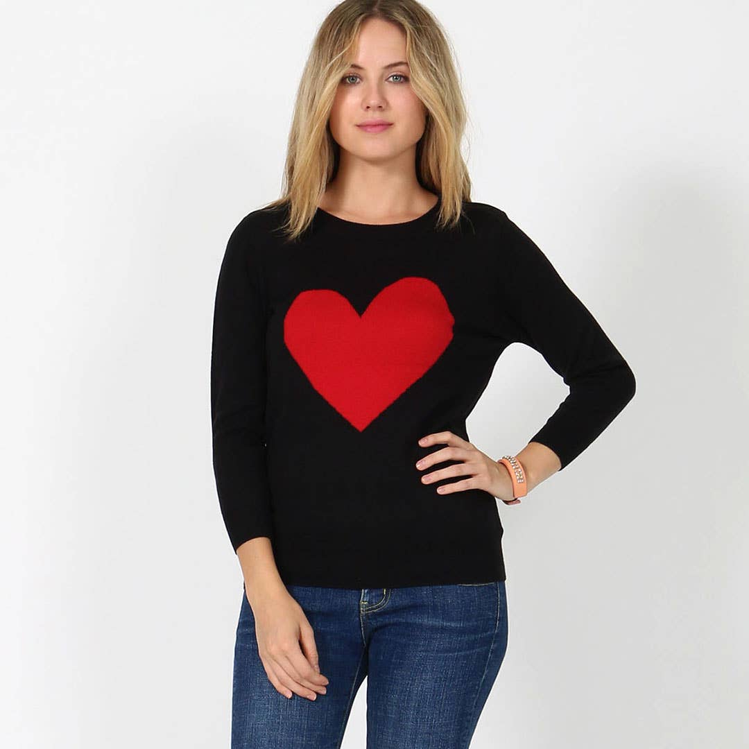 ....SI-6396 Sweet cute heart valentine pullover sweater: Navy/Oatmeal-151442 / M