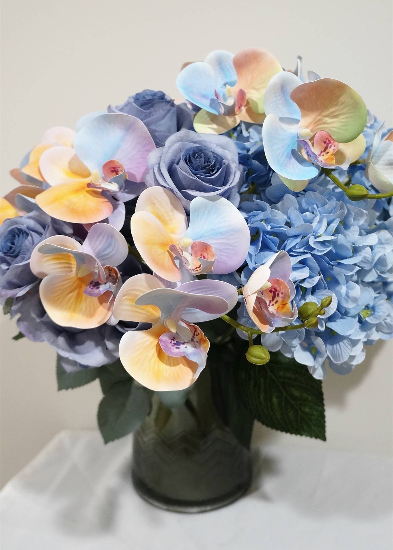 18" Super Soft Silk Hydrangea Artificial Flower Bush Blue