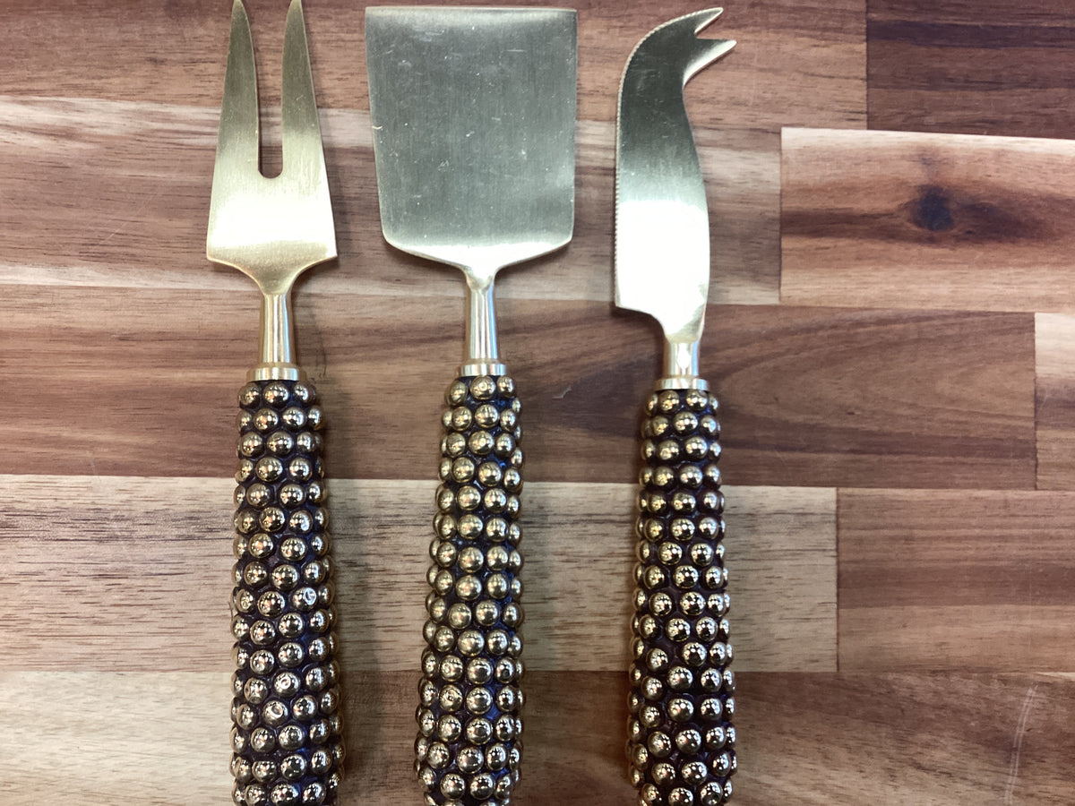 Cheese knives w gold bubble handle