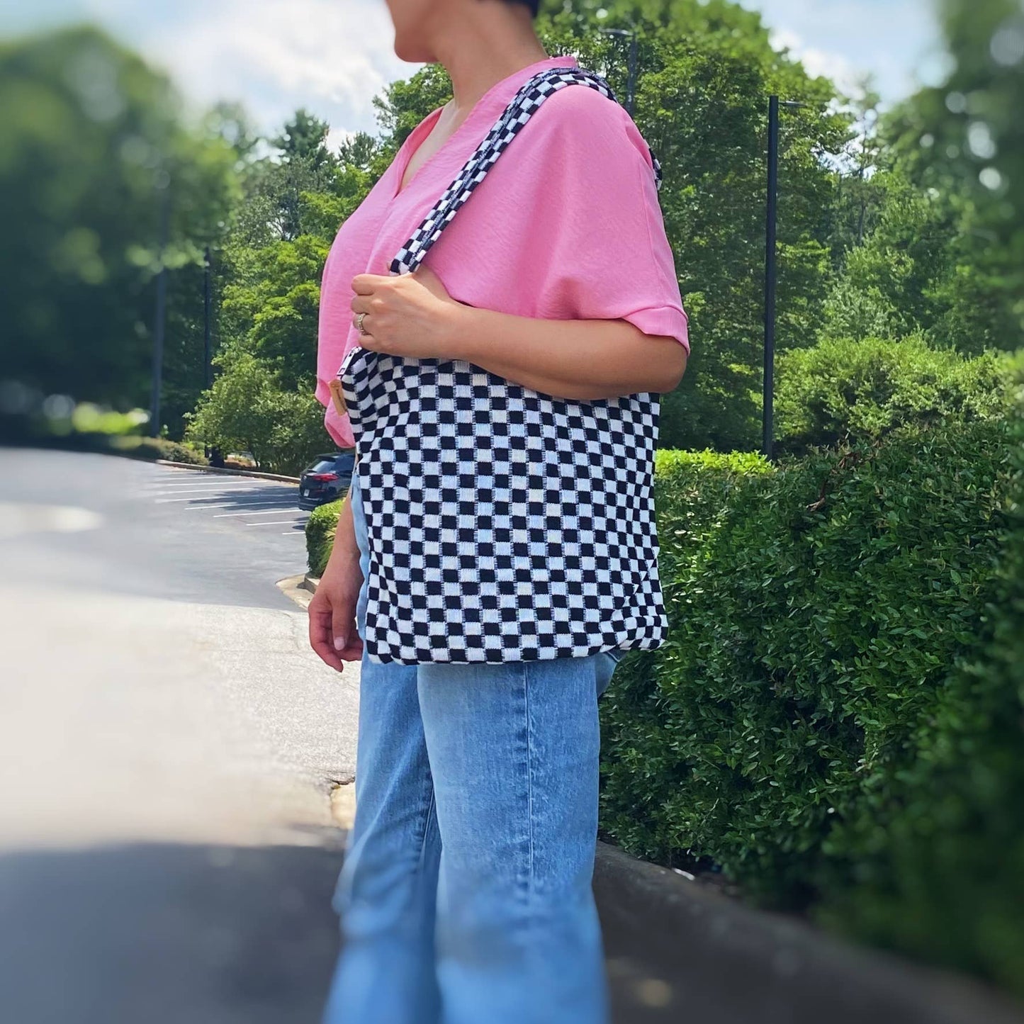 Check Yourself Zipped Tote Bag: Black