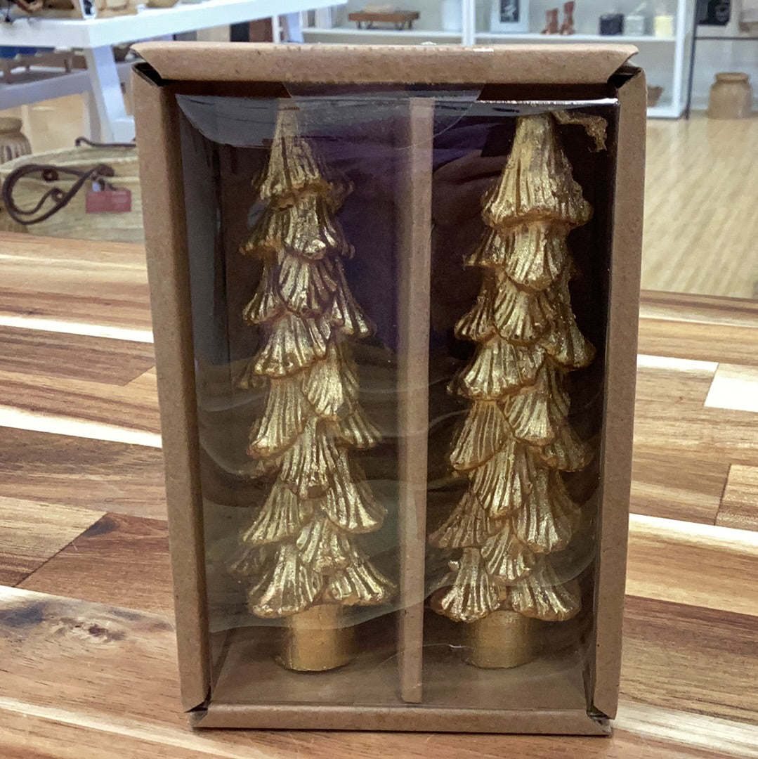 Unscented tree shaped taper candles in box…set of 2…gold