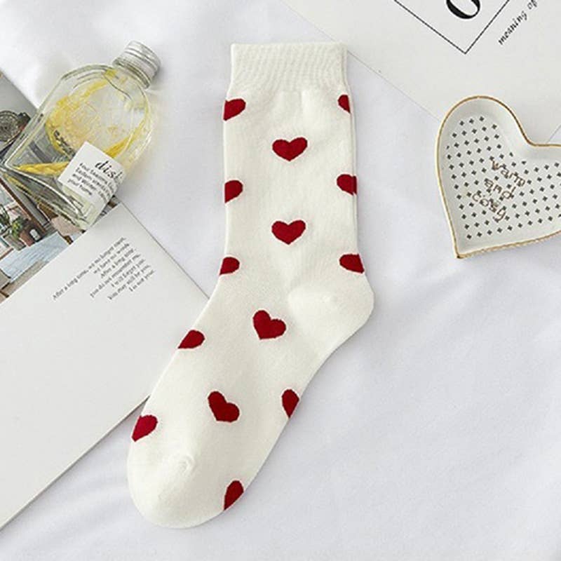 ,.VALENTINE HEART CASUAL 100% Cotton SOCKS: OS / WHITE-164445