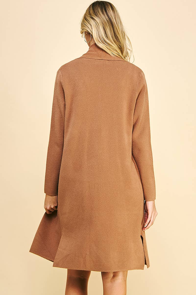 OPEN KNITTED CARDIGAN - CAMEL: SM