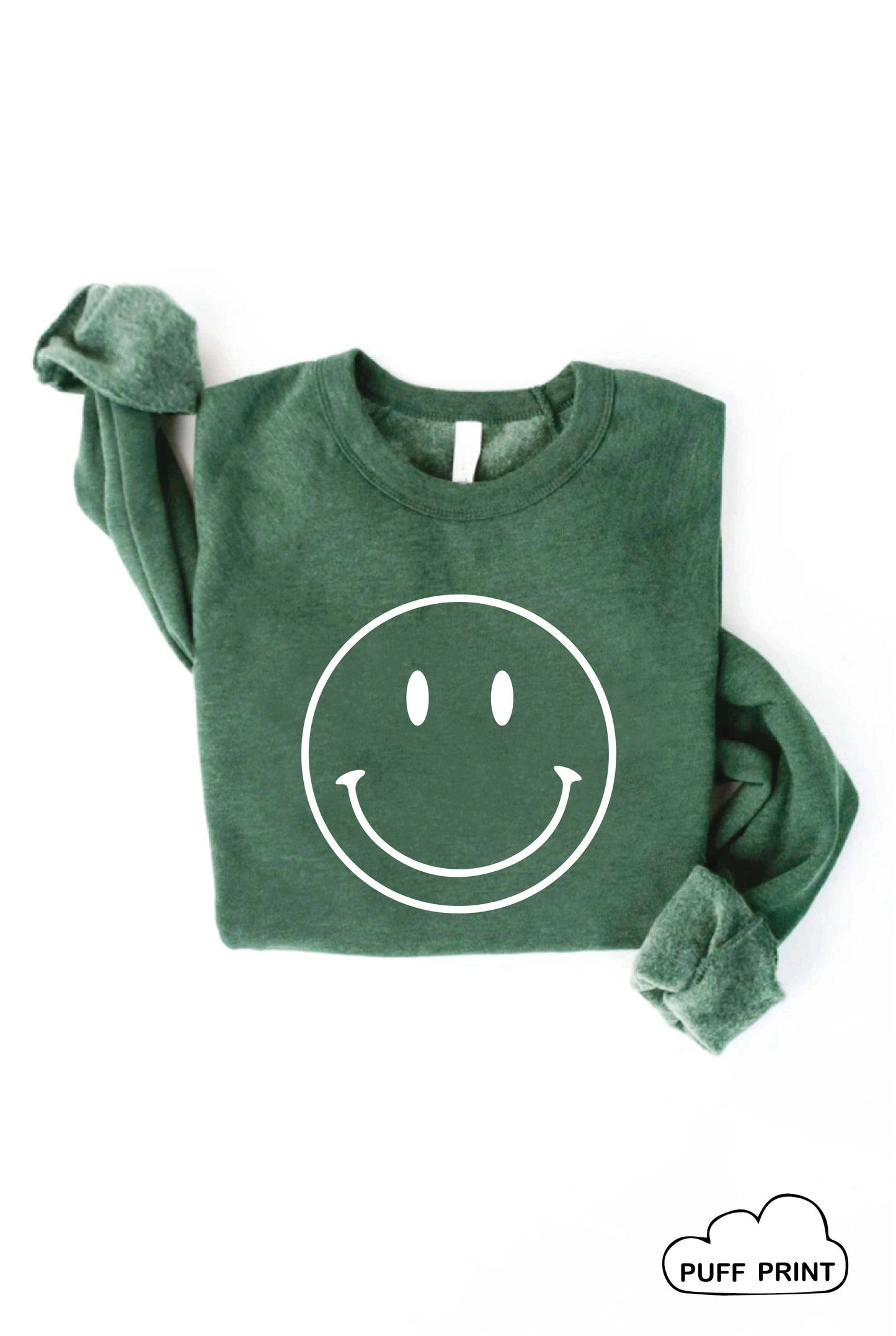 SMILEY FACE Puff Print Graphic Sweatshirt: XL / LIGHT BLUE