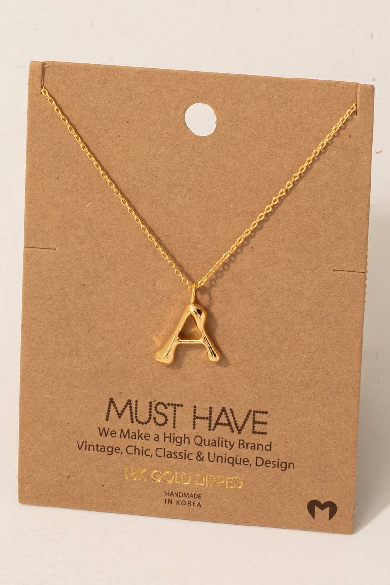 Bubble Letter initial Necklace,gold dipped : R