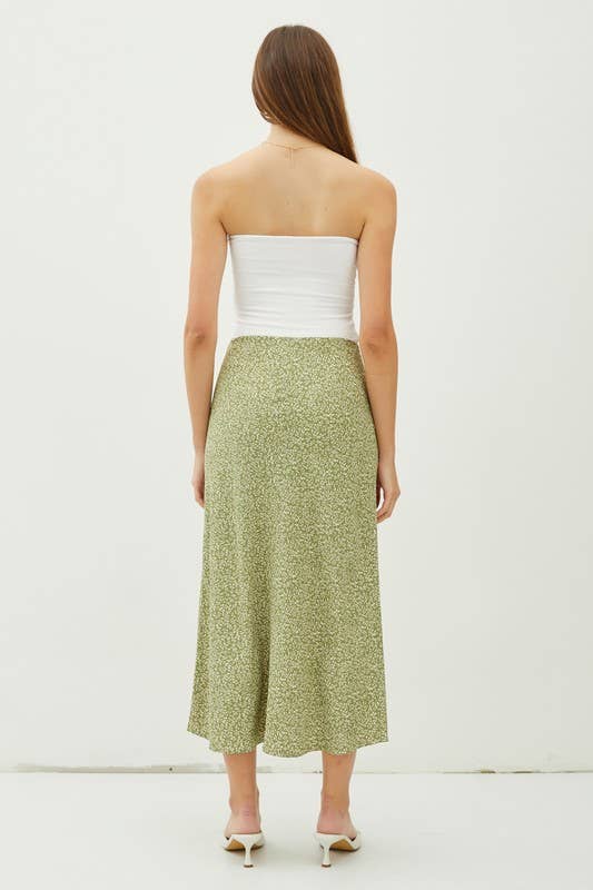 FLORAL PRINT MIDI SKIRT WITH ELASTIC WAISTBAND: Red Orange / L
