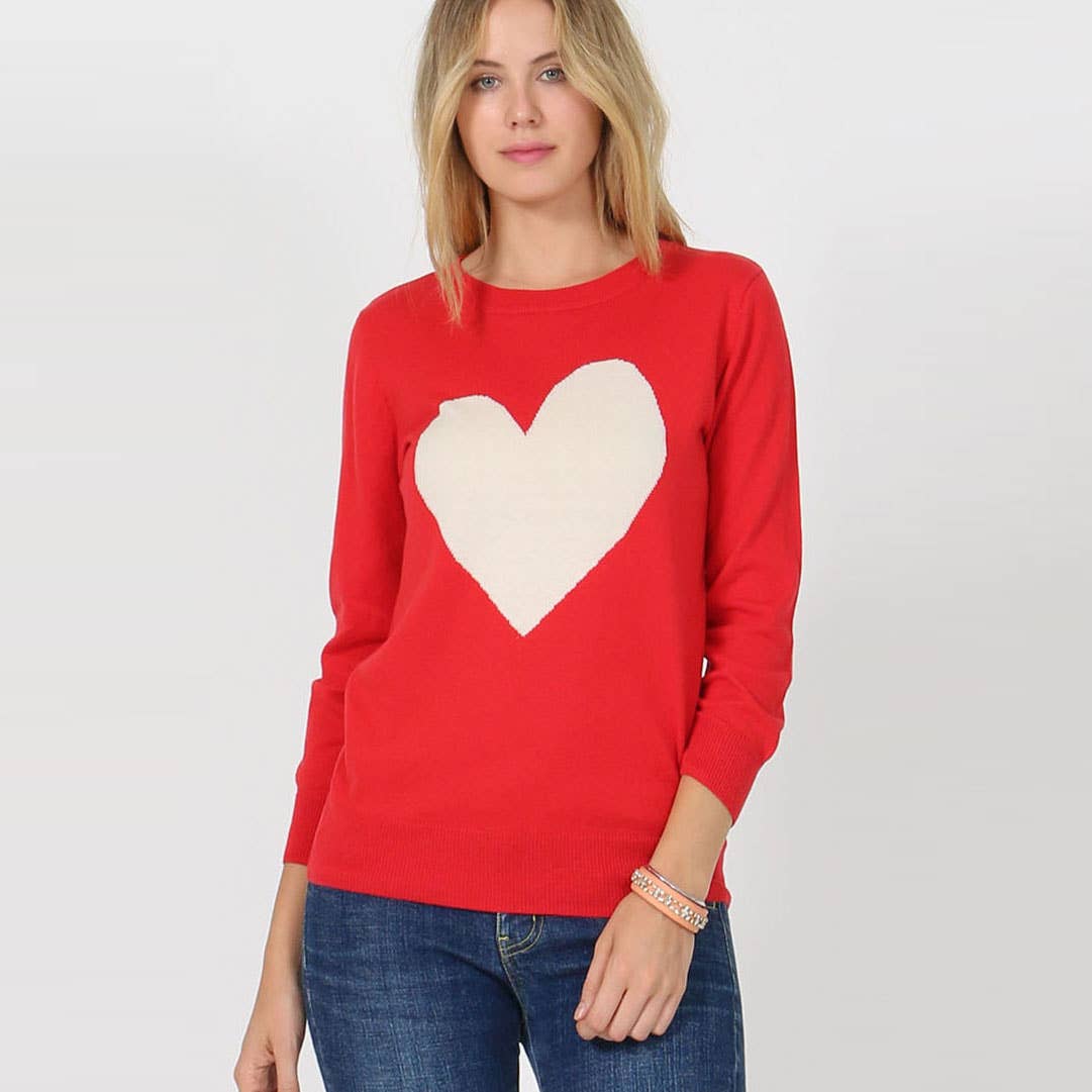 ....SI-6396 Sweet cute heart valentine pullover sweater: Navy/Oatmeal-151442 / M