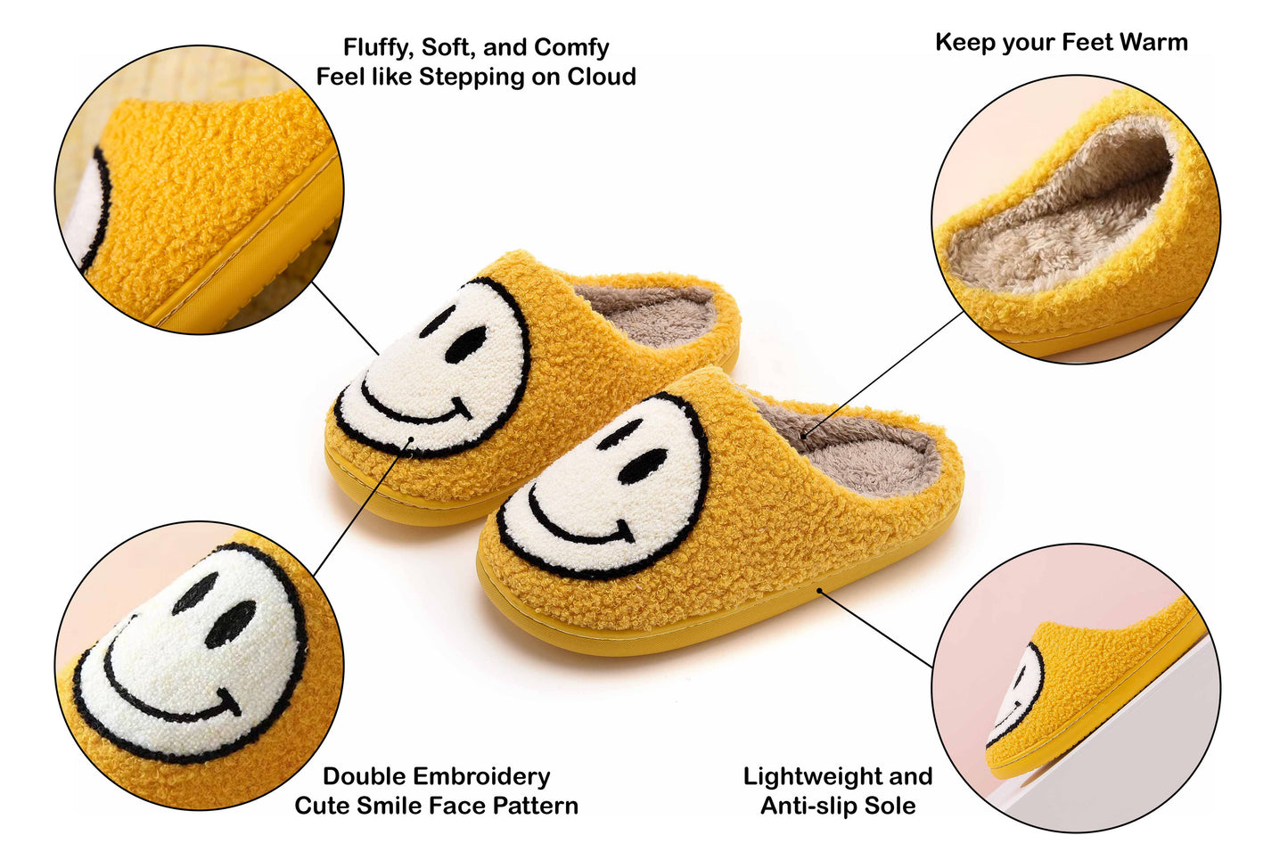 Happy Face Comfort Fluffy Fur Slider Slipper for adult: X-Large / White/Red