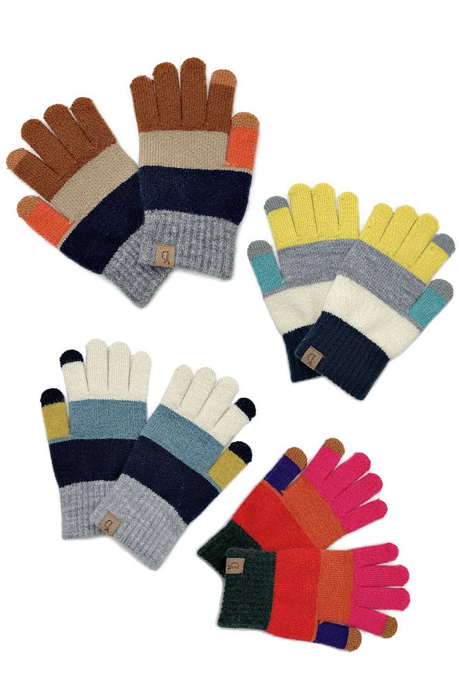 Color Block Knit Touch Gloves: Ivory