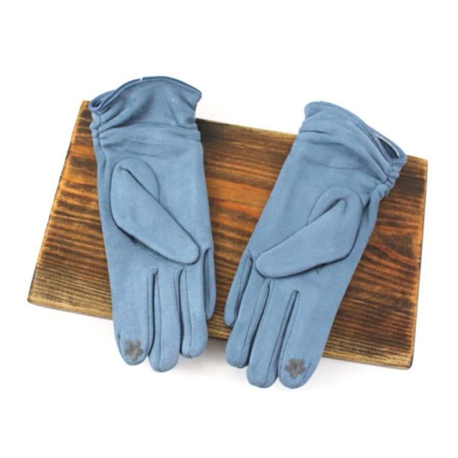 Rouched Suede-Like Gloves: Black