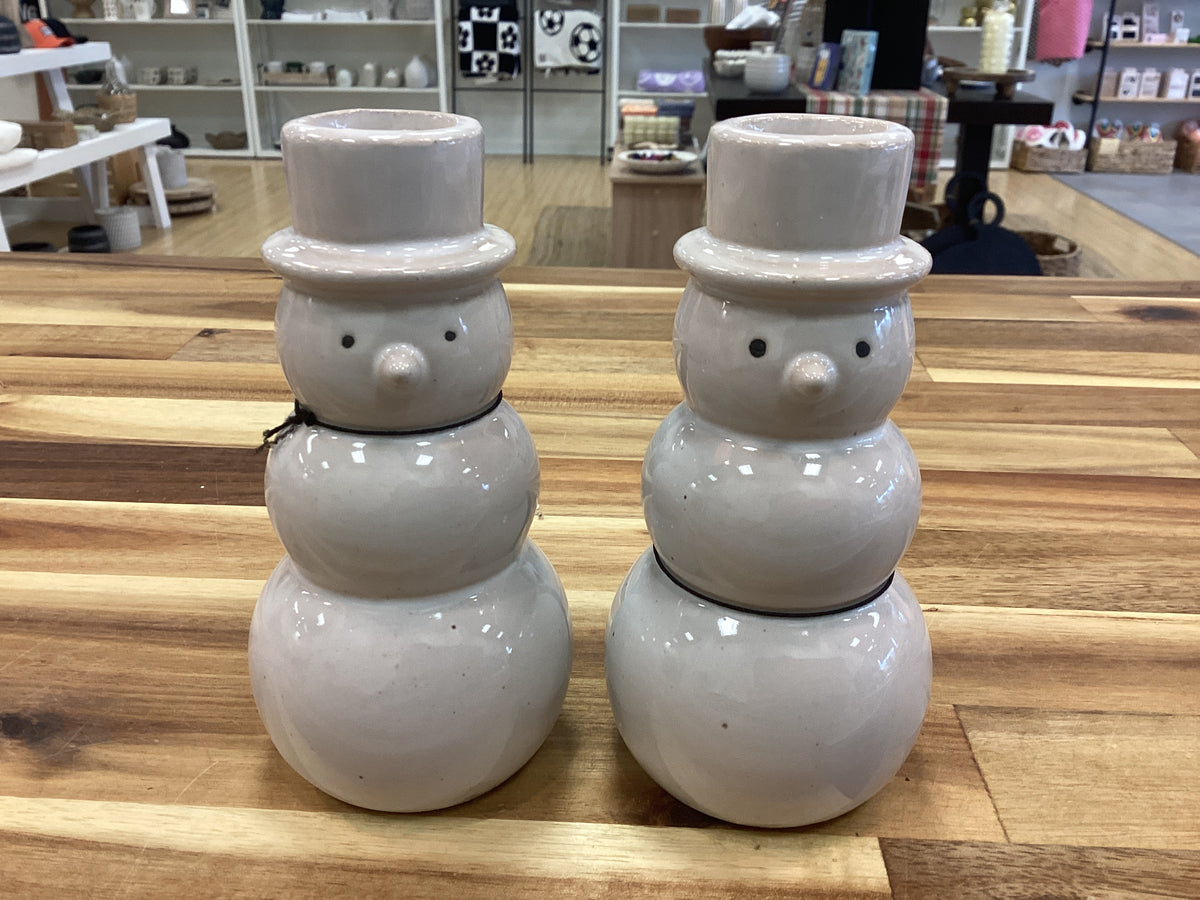 Snowman taper candle holder