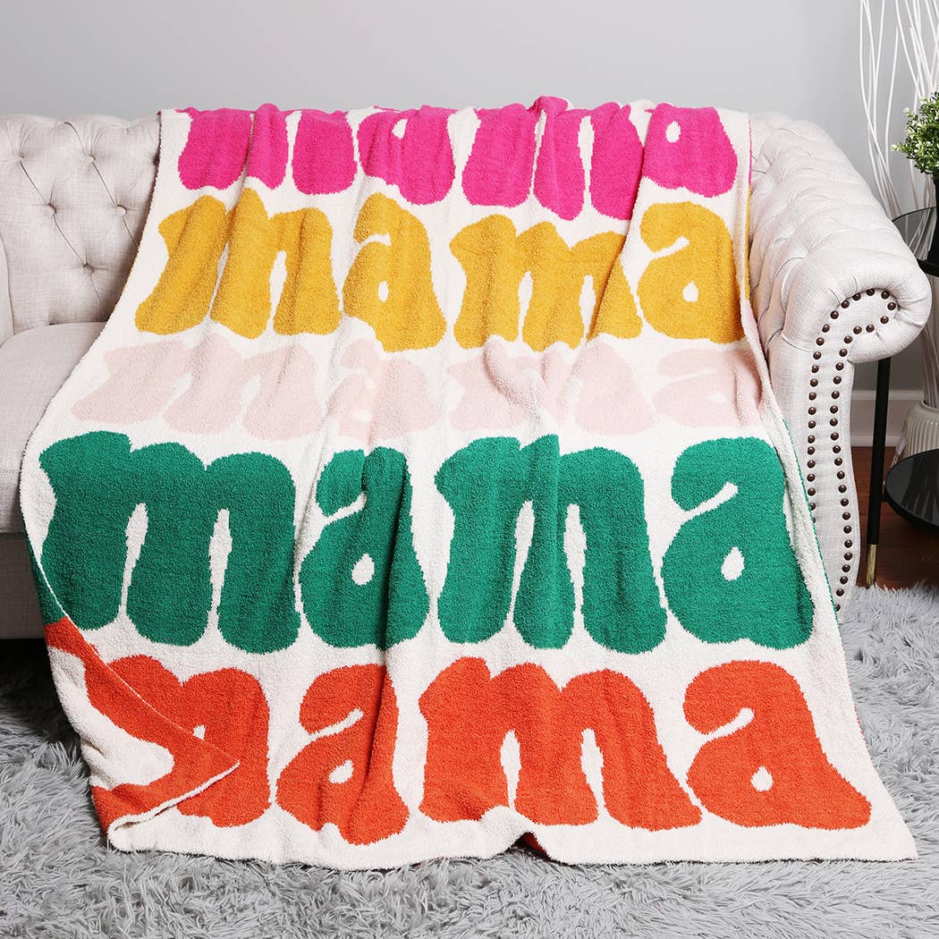 Mama Colorful Typography Design Soft Cozy Throw Blanket: ONE SIZE / MUL