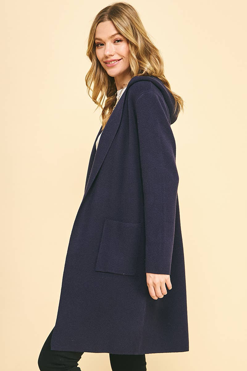 OPEN KNIT hooded CARDIGAN - NAVY: SM