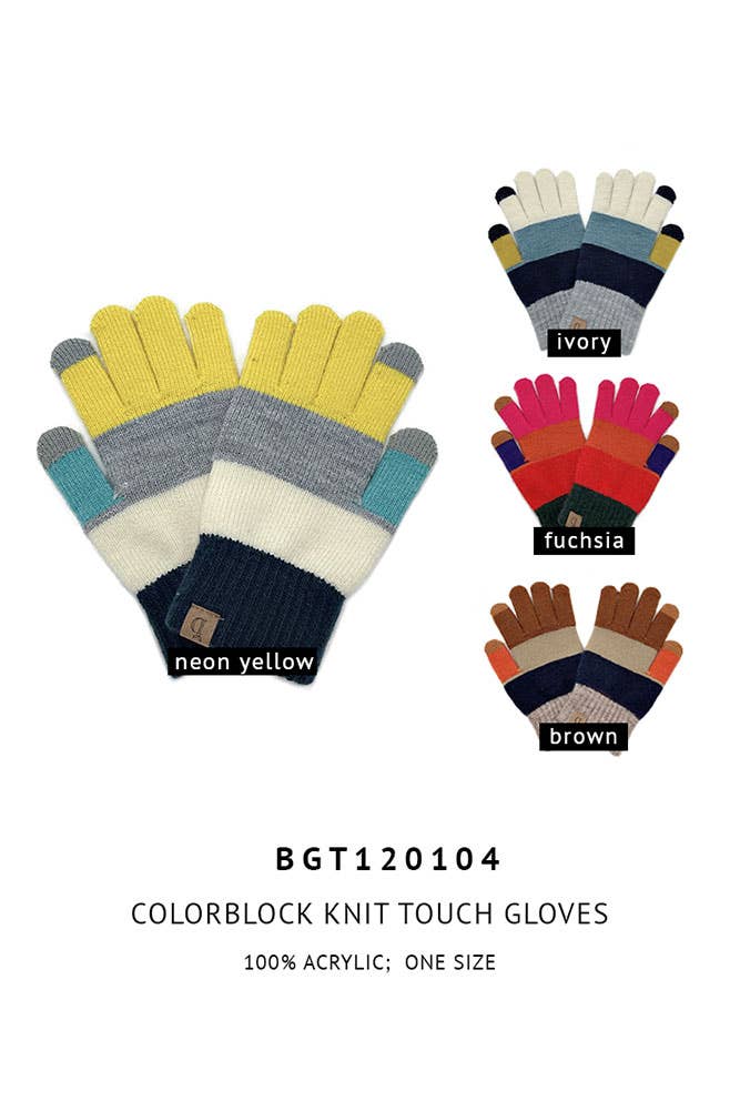 Color Block Knit Touch Gloves: Ivory