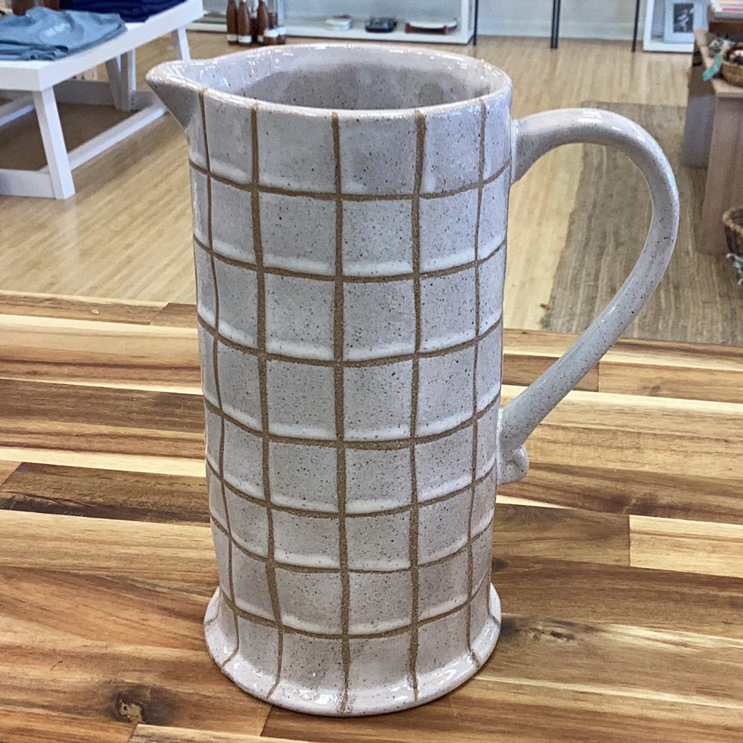 Stoneware pitcher cream with brown lines