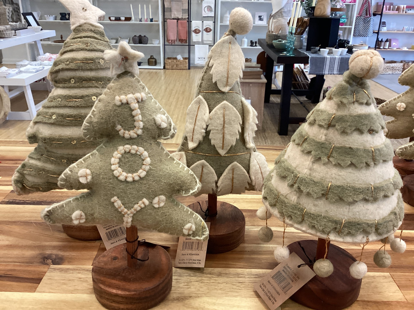 Wool Christmas tree with wood base, 4 styles