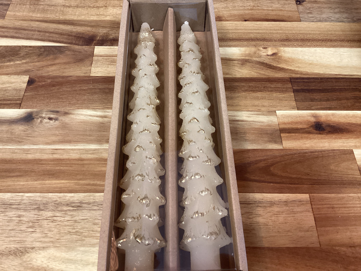 10” tree shaped taper candle/cream/2 in a box