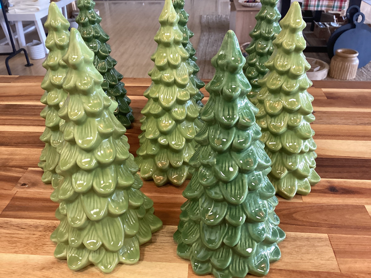 8” green stoneware tree/2 shades of green