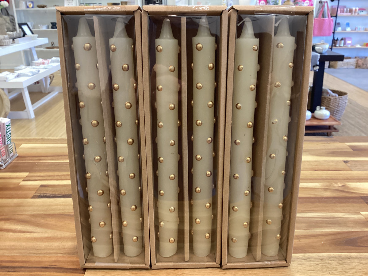 Taper candles with gold dots