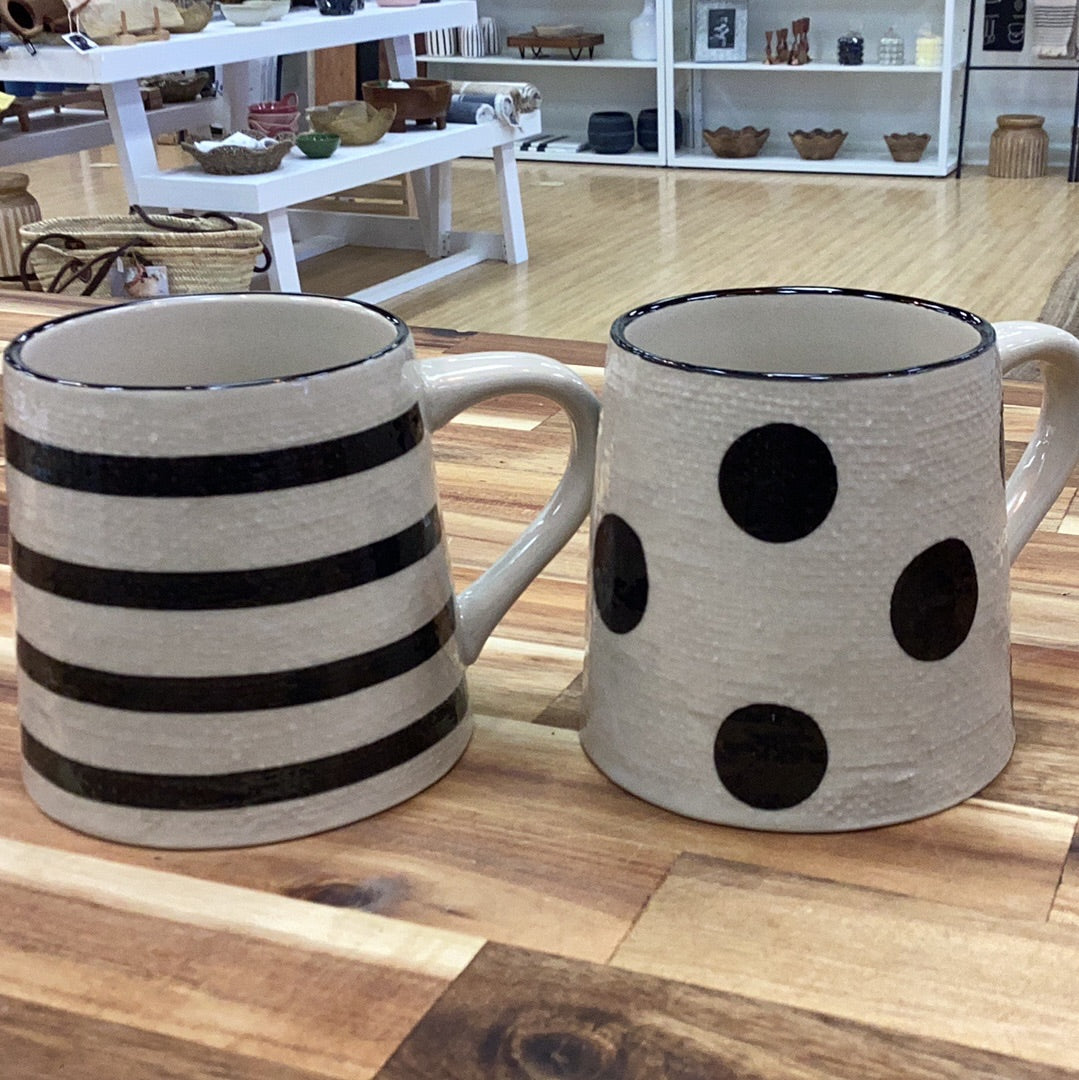 Hand painted mug with linen texture…cream and black…2 styles