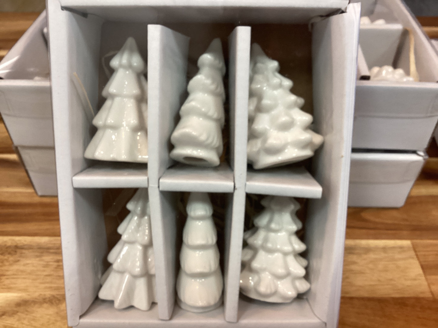 6 white stoneware trees, box set