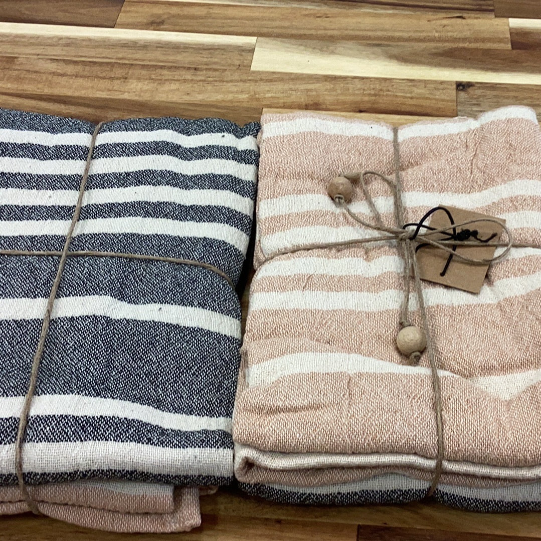 Cotton striped tea towels set of two… black and pink