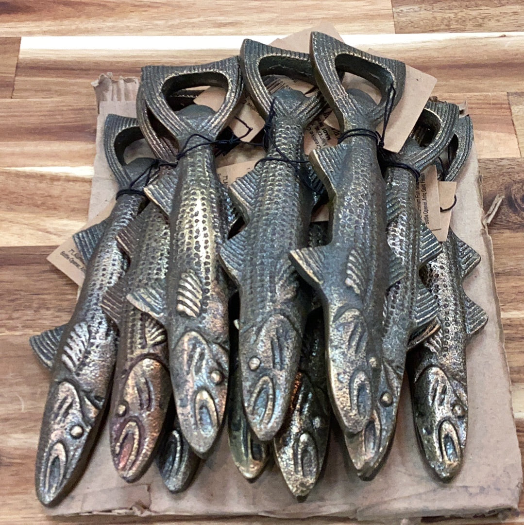 Fish shaped bottle opener…antique gold finish