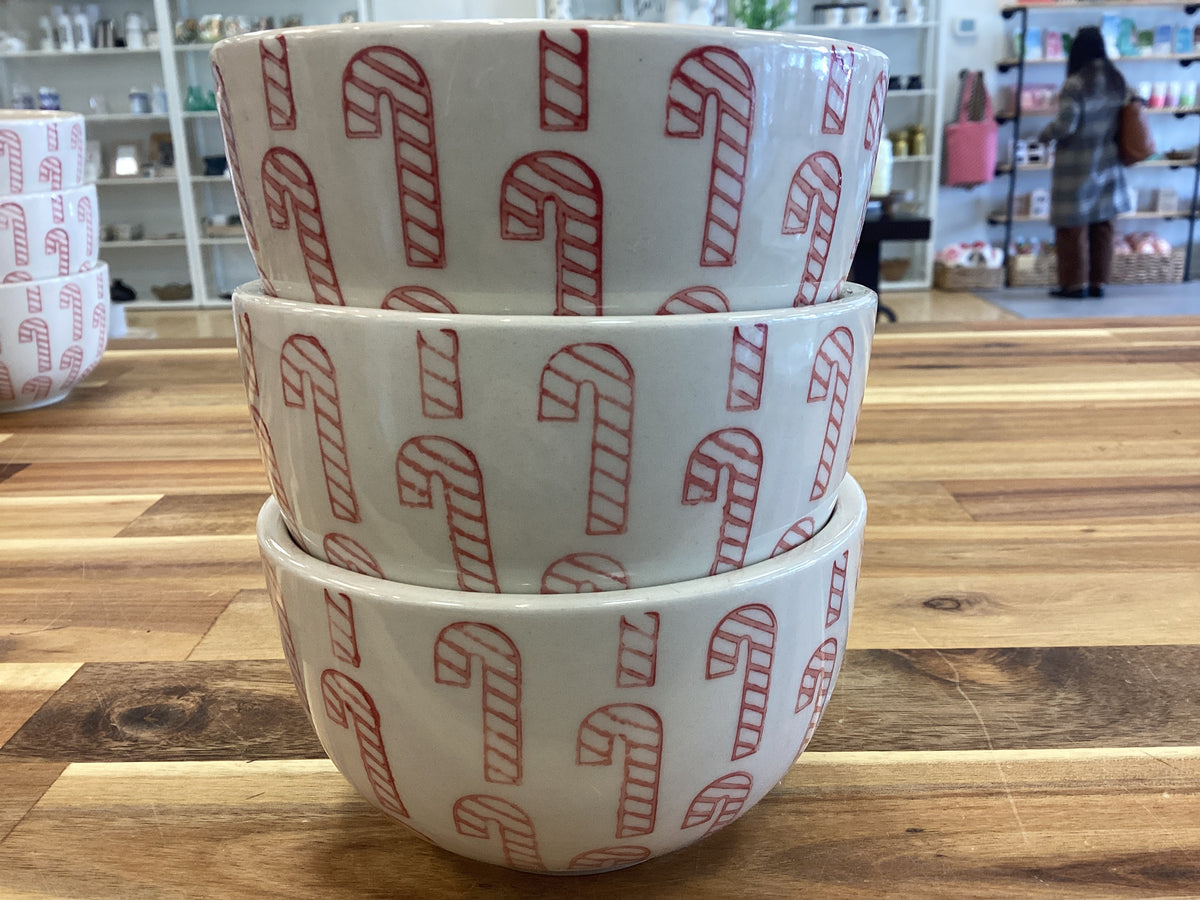 Bowl with red candy canes