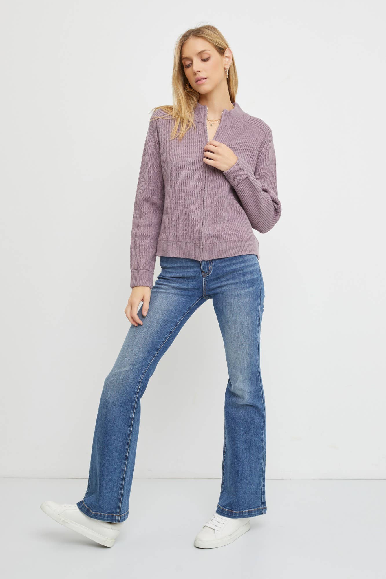 Zip Up Sweater Jacket: SM / Kale
