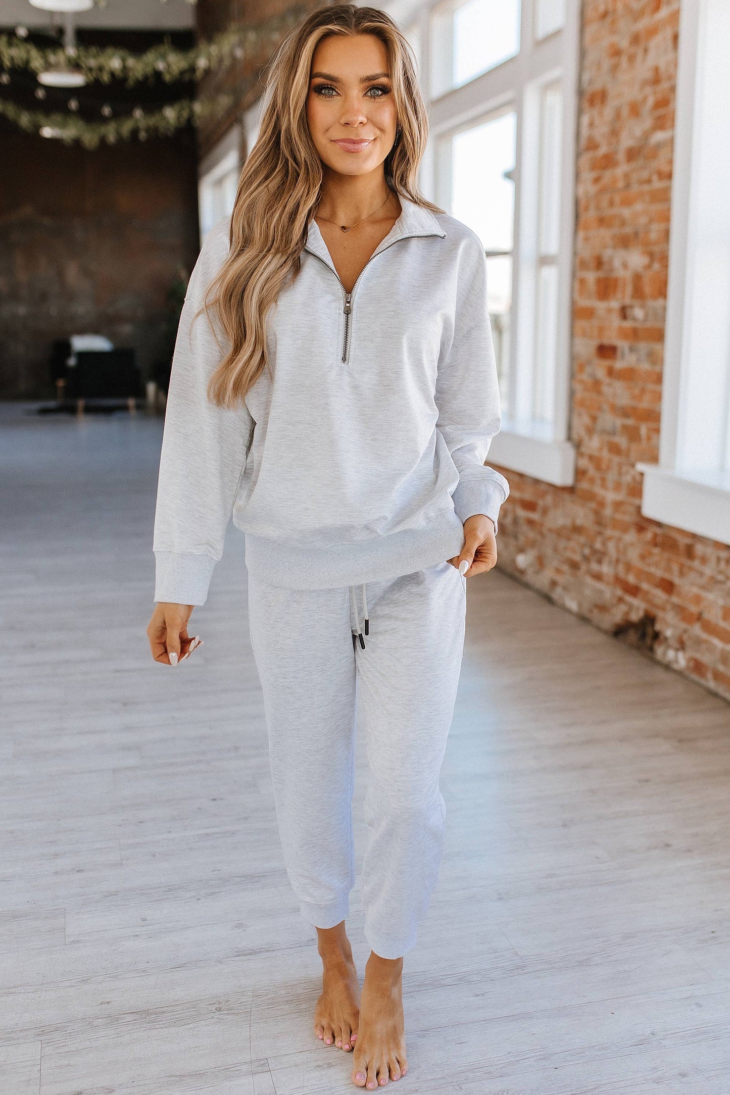 Alison Half Zip Loungewear Set: L / Gray
