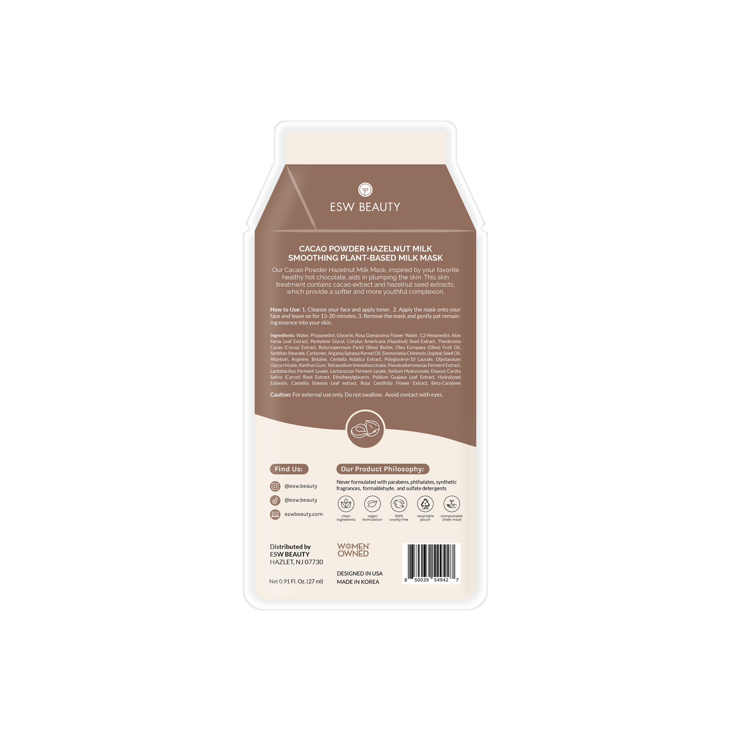 Cacao Powder Hazelnut Milk Smoothing Plant-Based Milk Face Mask: Regular