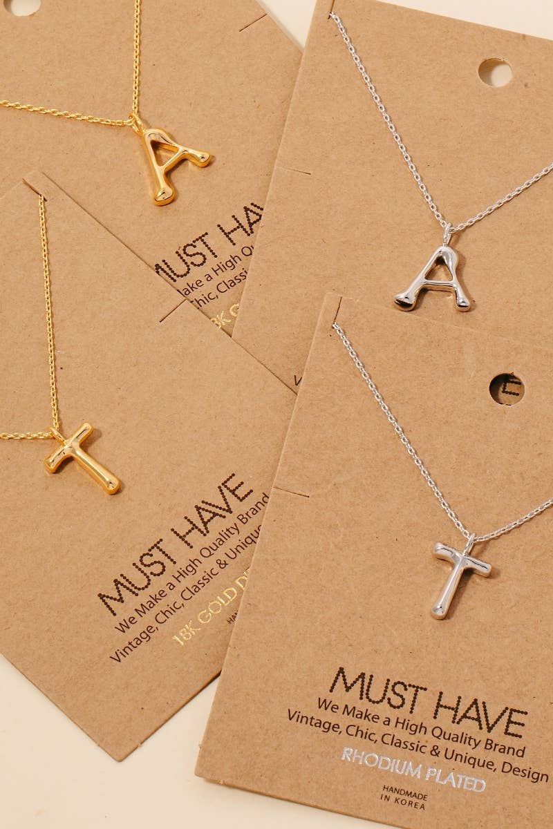 Bubble Letter initial Necklace,gold dipped : R