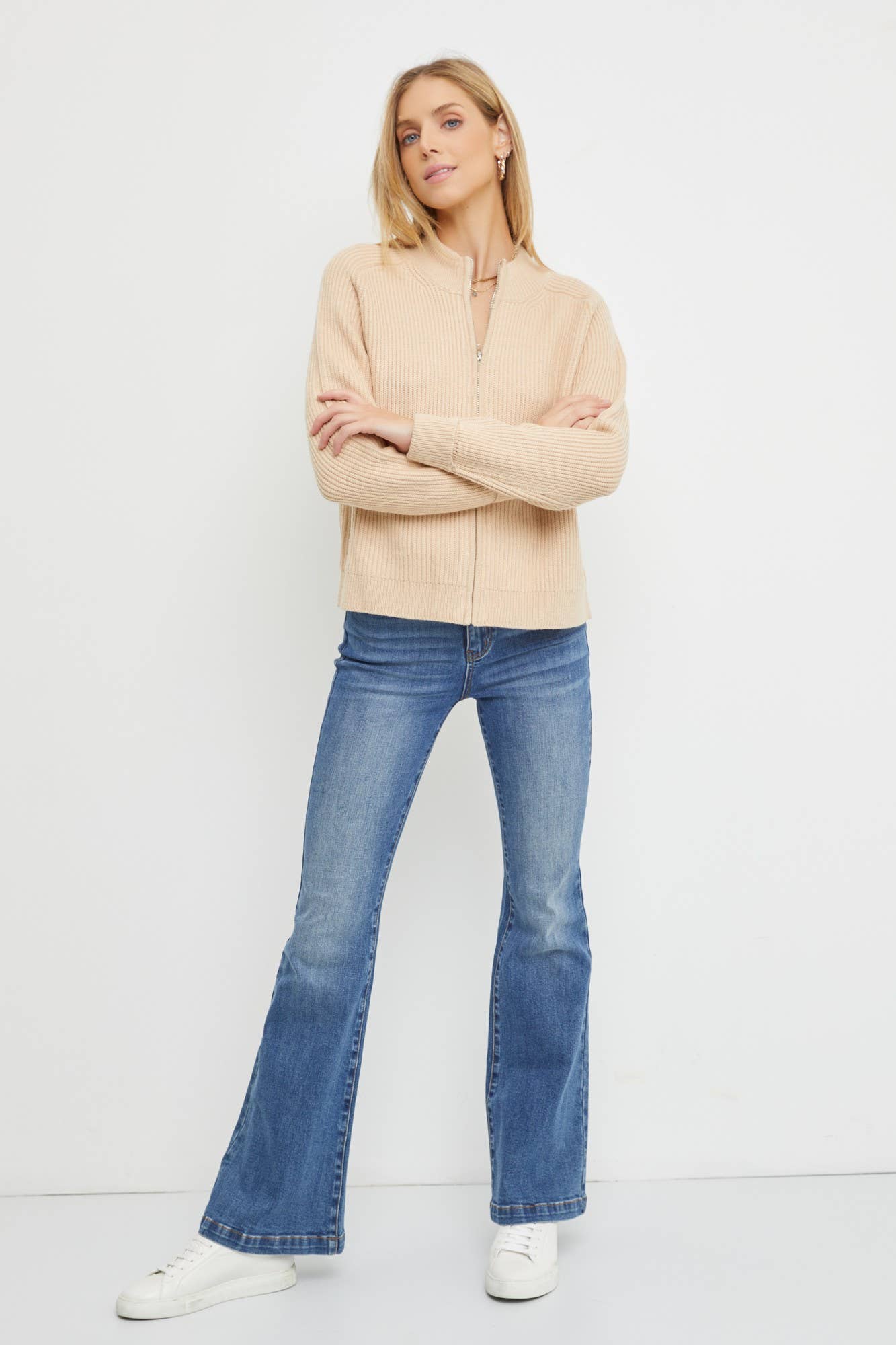 Zip Up Sweater Jacket: SM / Kale