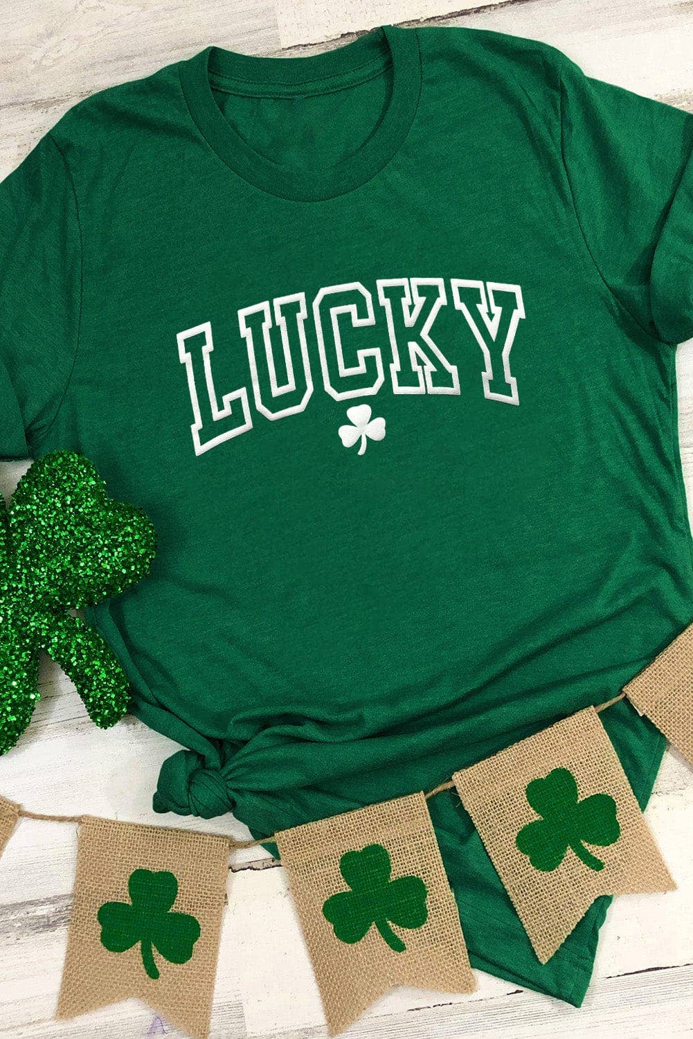 LUCKY Clover Round Neck T Shirt: XL / Green