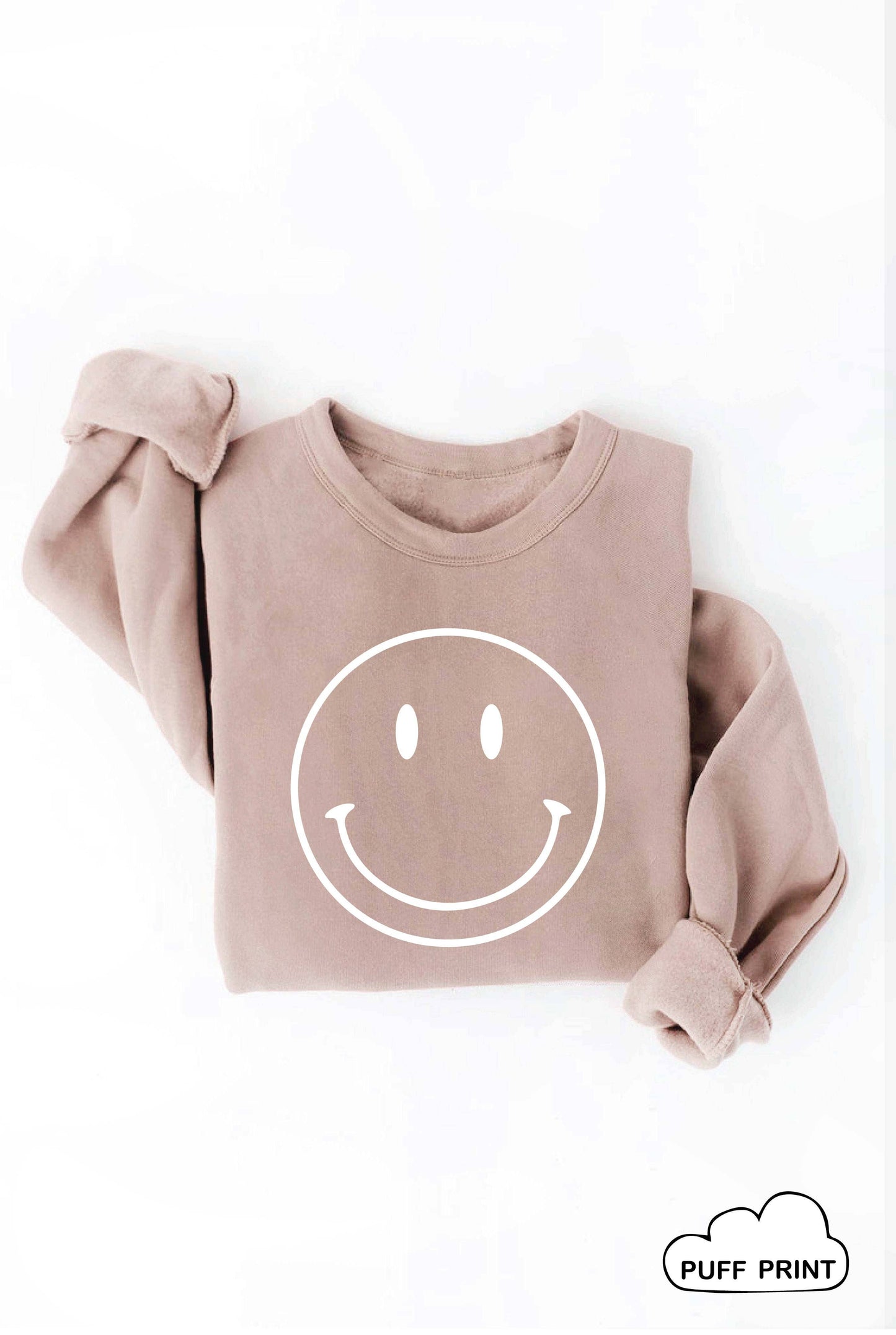SMILEY FACE Puff Print Graphic Sweatshirt: XL / LIGHT BLUE