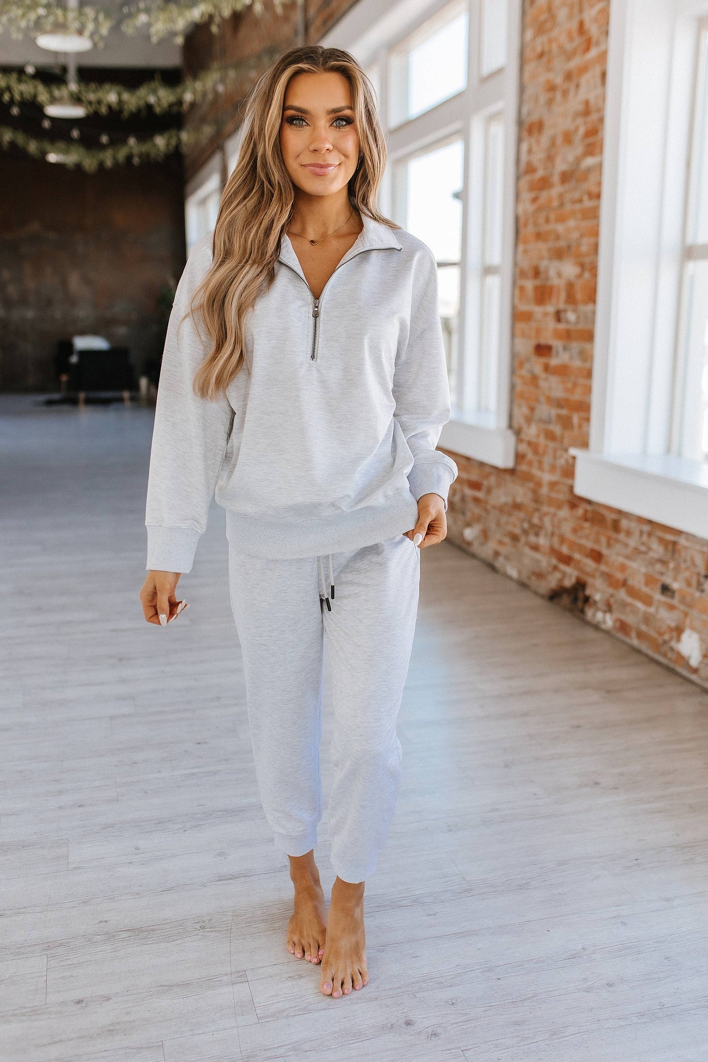 Alison Half Zip Loungewear Set: L / Gray