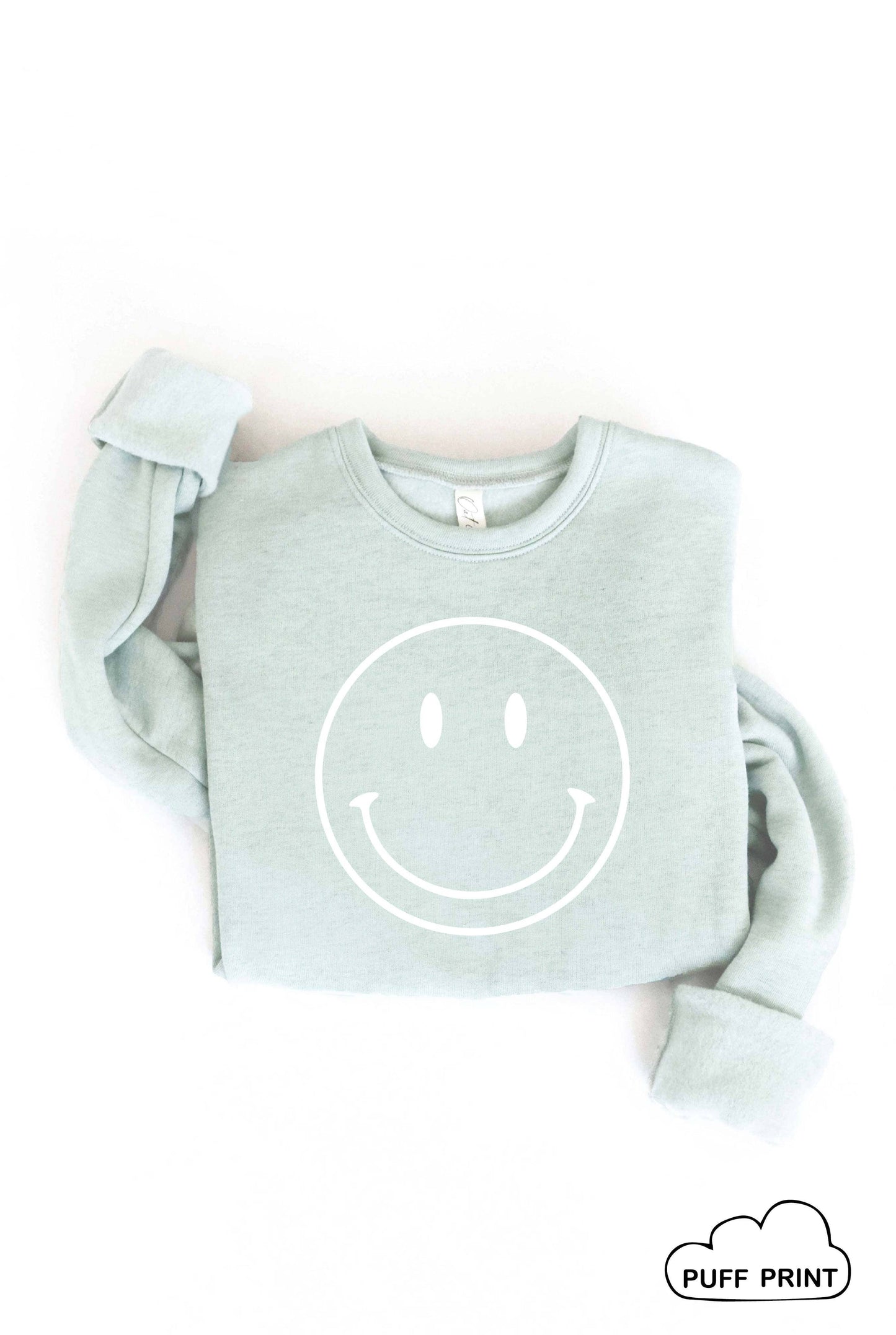 SMILEY FACE Puff Print Graphic Sweatshirt: XL / LIGHT BLUE