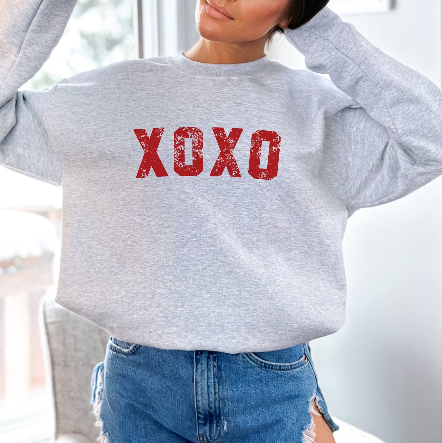 Valentine's Sweatshirt - XOXO Sweatshirt - Valentine's Shirt: M - Unisex / Heather Gray