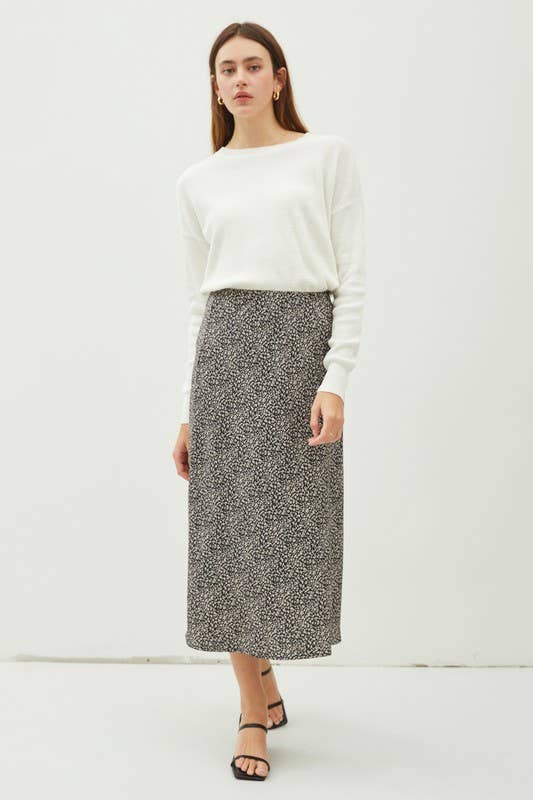 FLORAL PRINT MIDI SKIRT WITH ELASTIC WAISTBAND: Red Orange / M