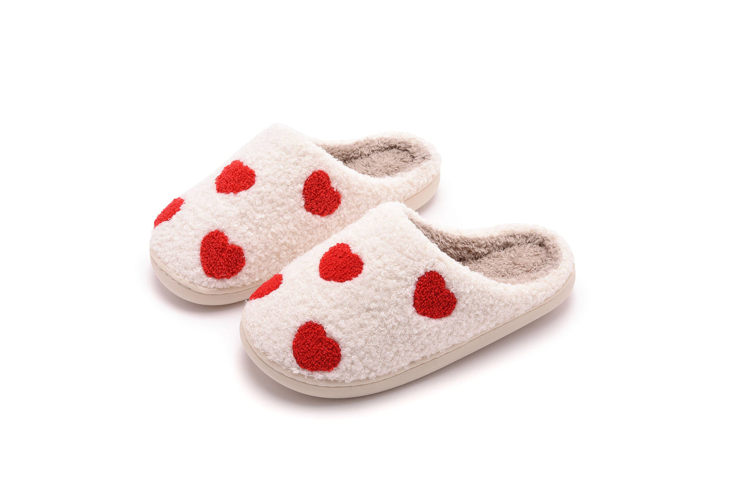Multiple Style Heart Illustrated Plush Fur Slip on Slippers: Heart Dot / 39-40