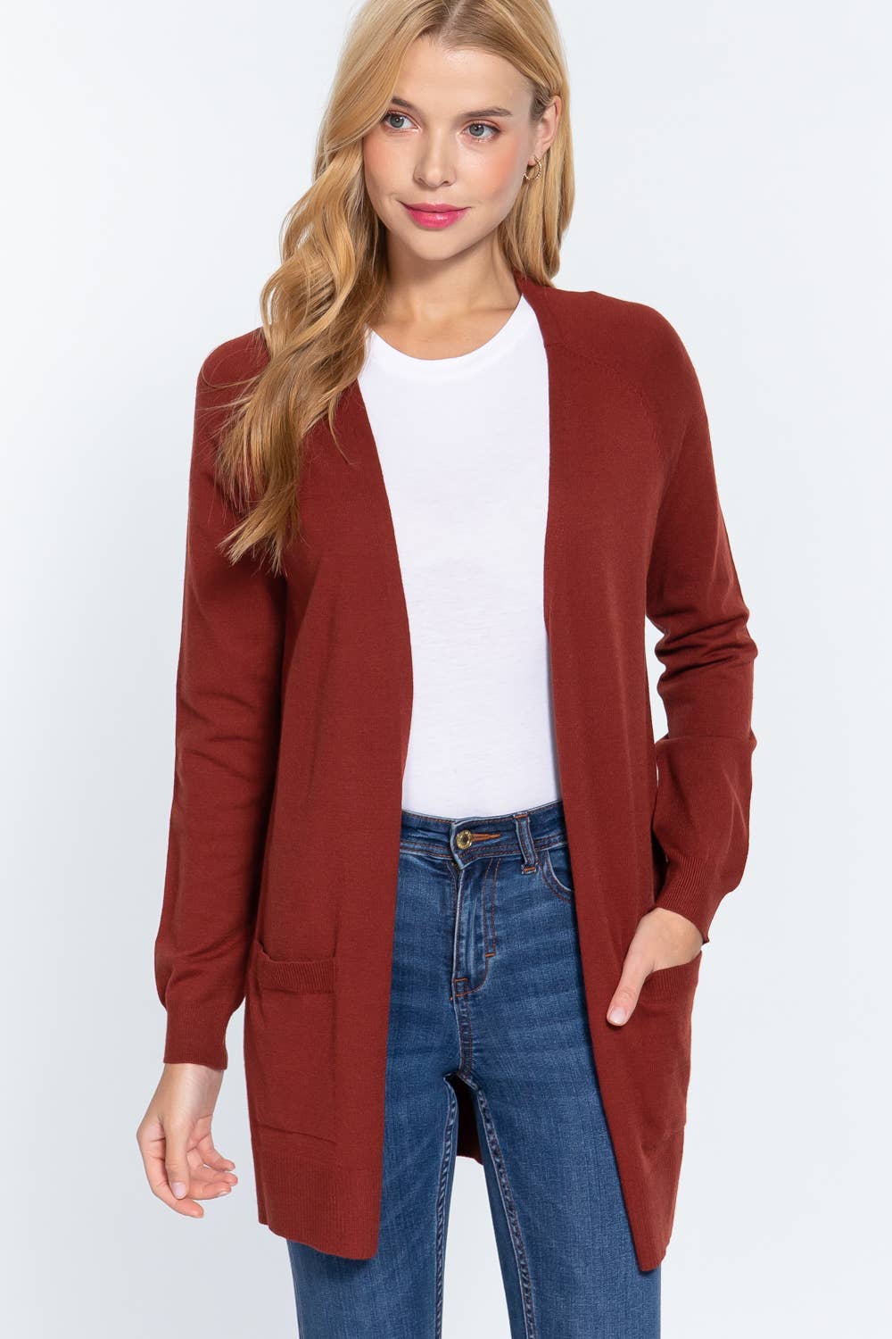 , SI-21342 RAGLAN SLV OPEN SWEATER CARDIGAN: BRG-wine-121403 / L