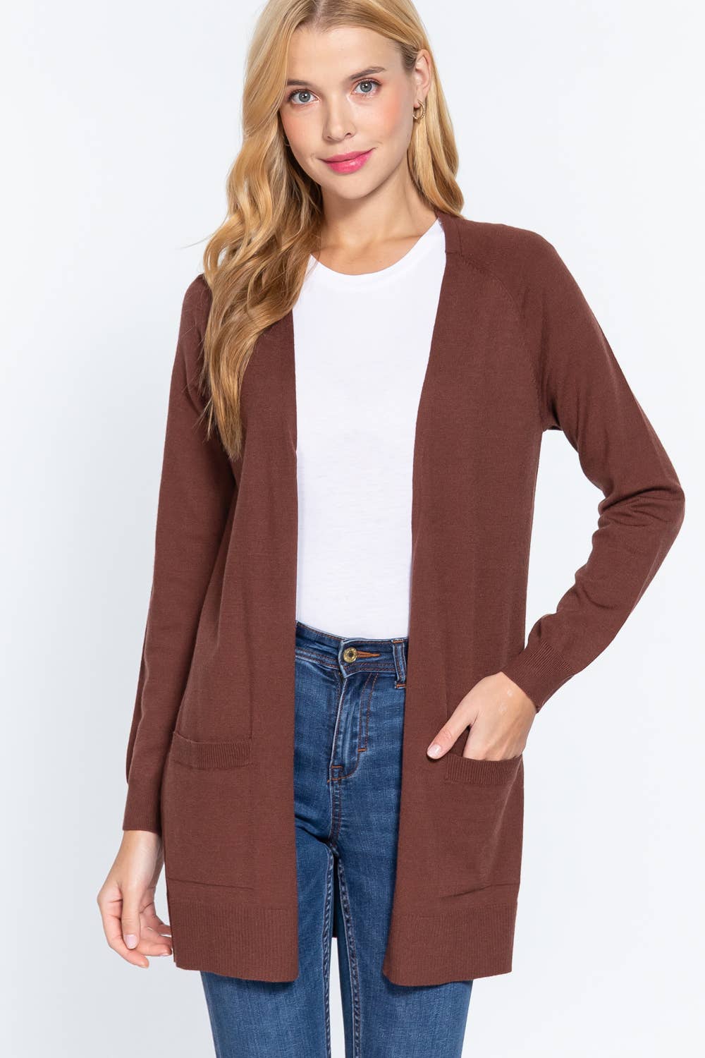 , SI-21342 RAGLAN SLV OPEN SWEATER CARDIGAN: BRG-wine-121403 / L