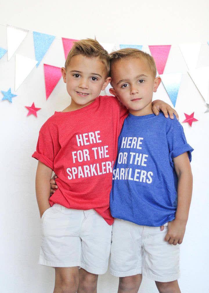 Here for the Sparklers | Kids 4th of July Tee : 7 / Red