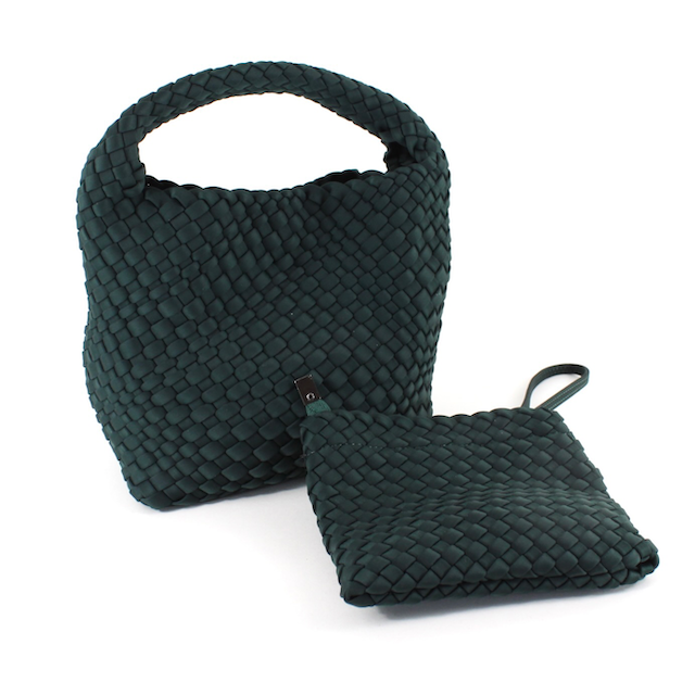P23093 Small Nylon Woven Hobo Crossbody Bag w/Cosmetic Pouch: 01 Black