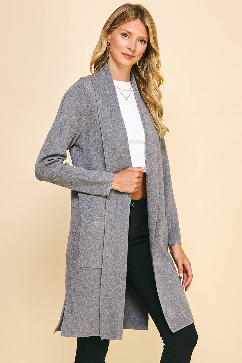 OPEN KNITTED CARDIGAN - CHARCOAL: SM